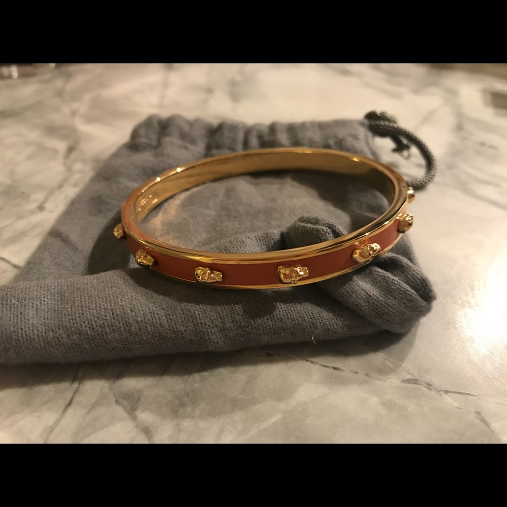 Alexander McQueen Gold and Orange Enamel Skull Bangle
